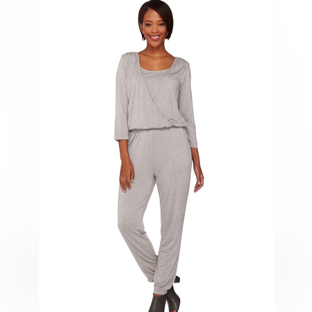 NEW H by Halston Heather Wrap Jumpsuit Romper One piece pull on travel lounge